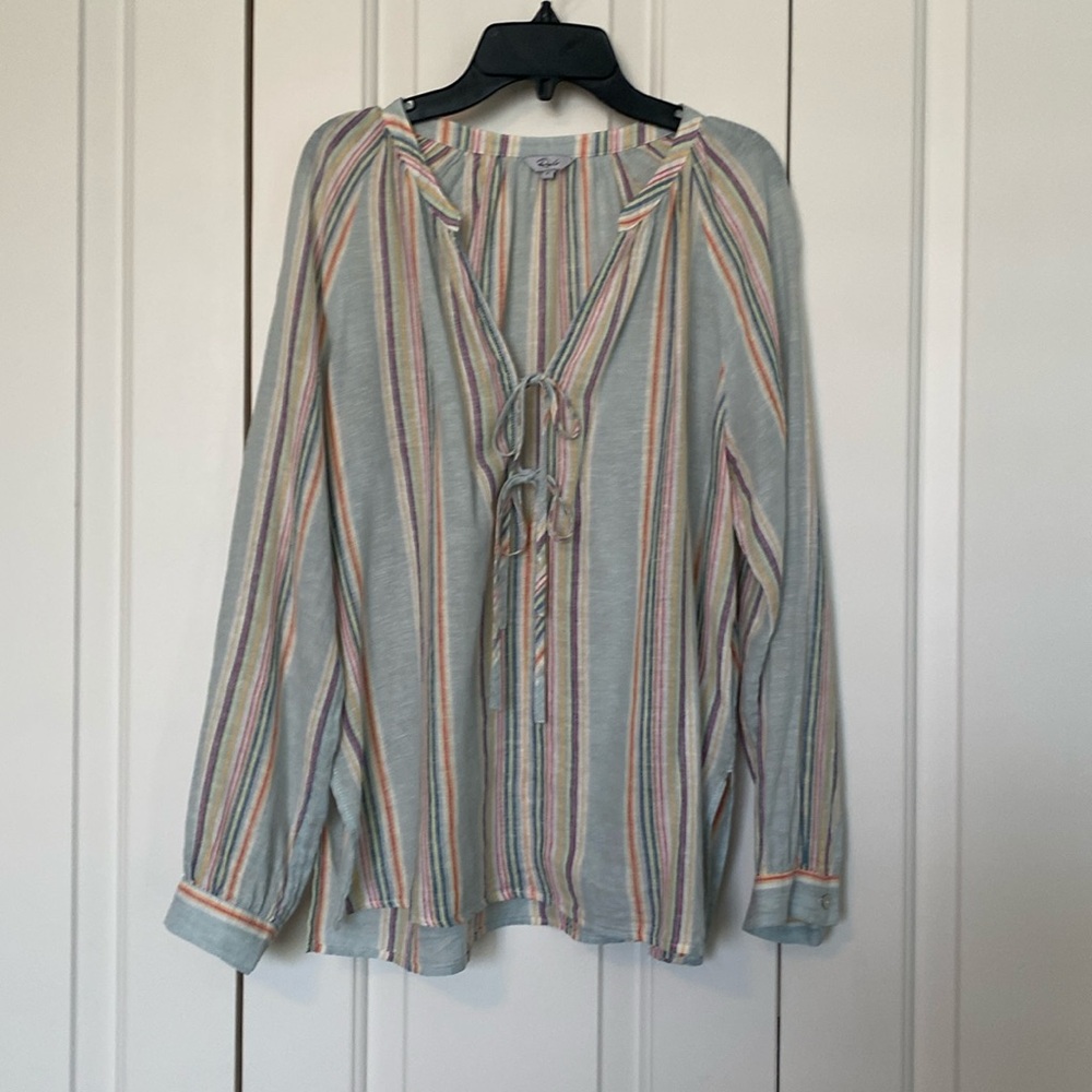 Rails Brielle striped tie front linen blend peasant blouse size small NWOT